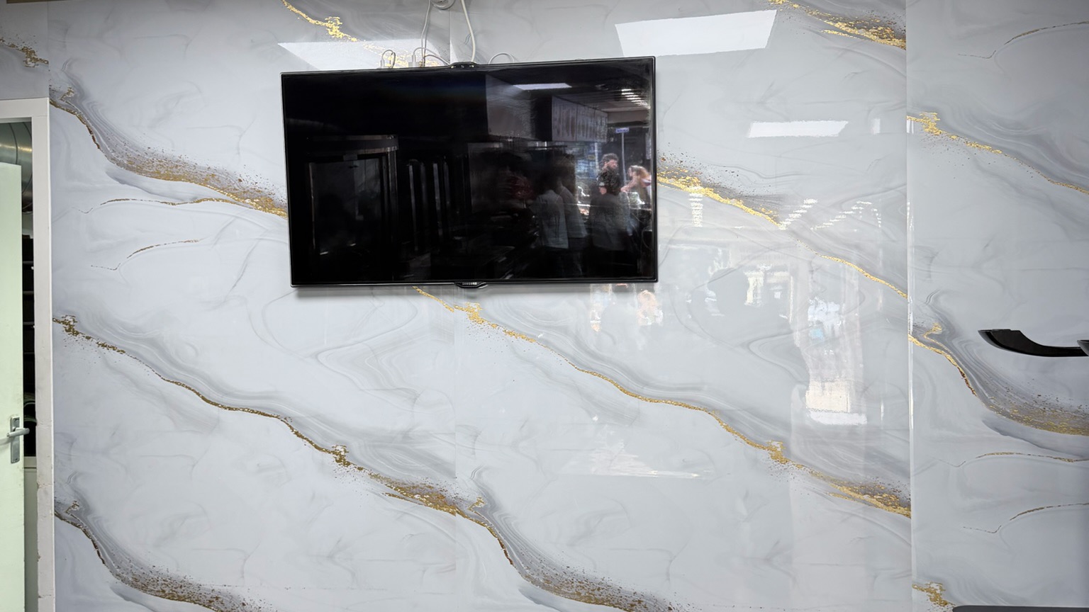 Conference room remodel with Gold White Marble Sheets