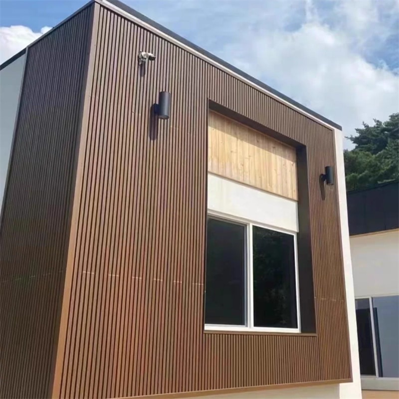 Store front with Teak Fluted Wall Panels